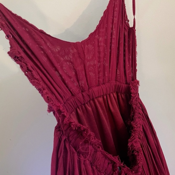 Windsor Burgundy Crochet Upper Maxi Dress with Spaghetti Straps Boho Fairy - Picture 6 of 7